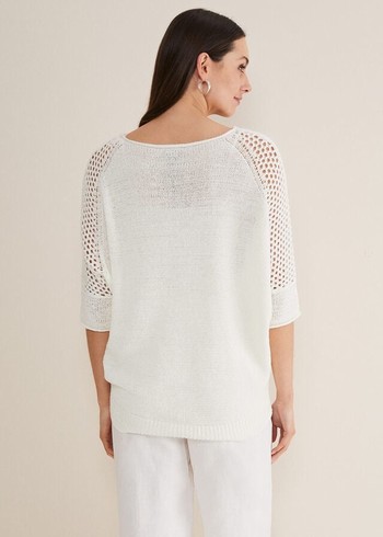 Phase Eight Sophie Honeycomb Tape Knitwear White USA | 6825407-UN